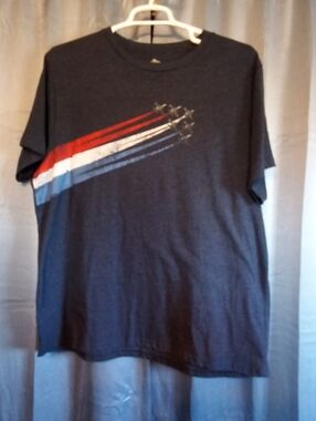 Men's Short-Sleeve Navy Graphic Tee with Red, White & Blue Stripes